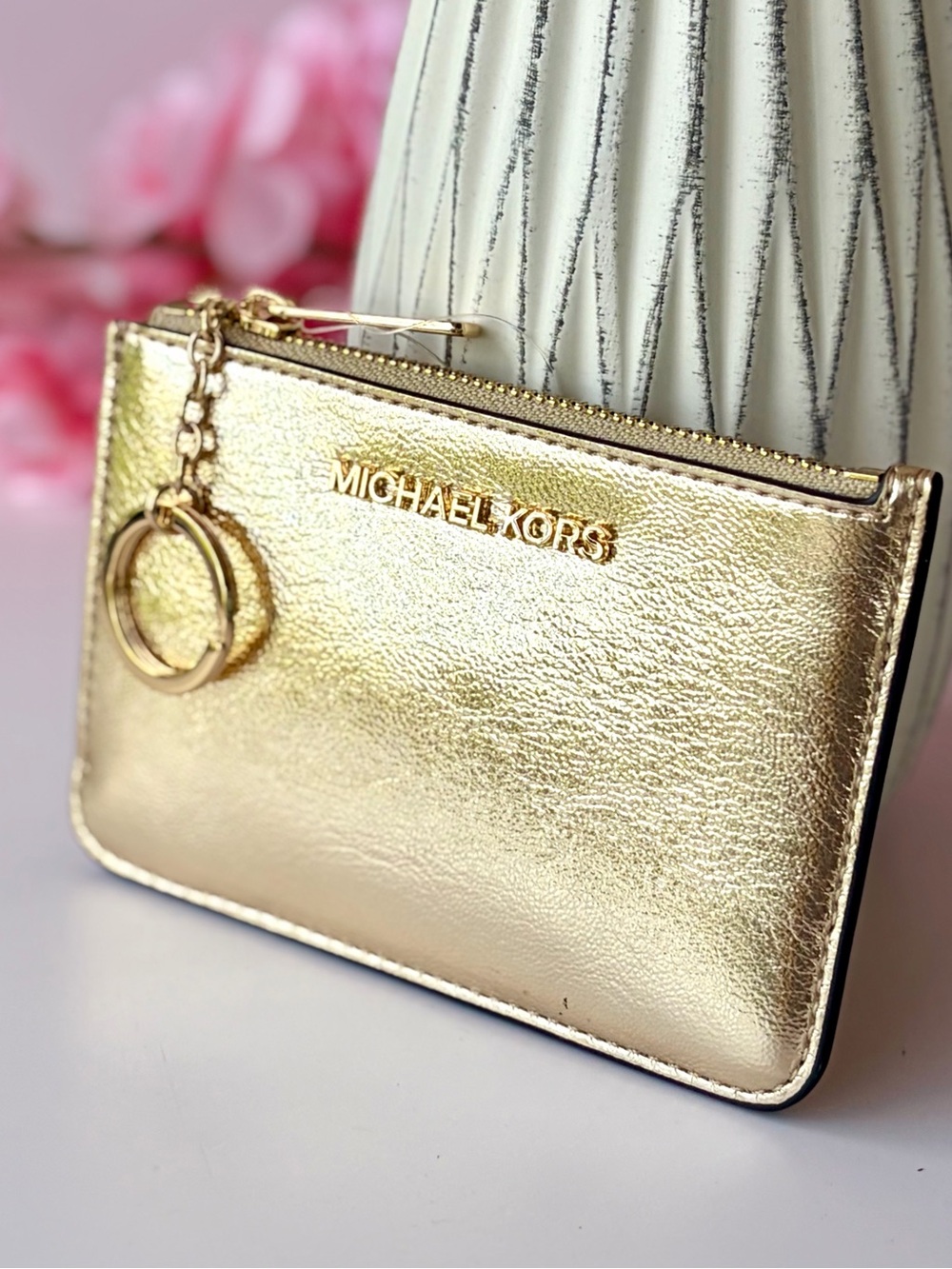 Michael Kors Jet Set travel coin pouch small wallet Pale Gold